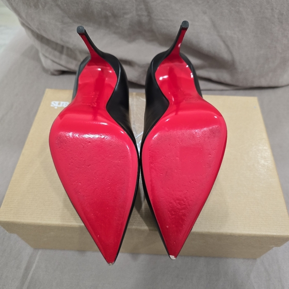 Christian Louboutin Kate 100 Nappa Leather Black Pointy Toe Pumps Heels Size 37 - Picture 8 of 12